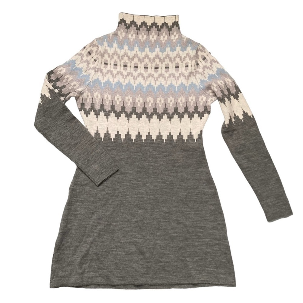 Gray Long Sleeve Patterned Dress
